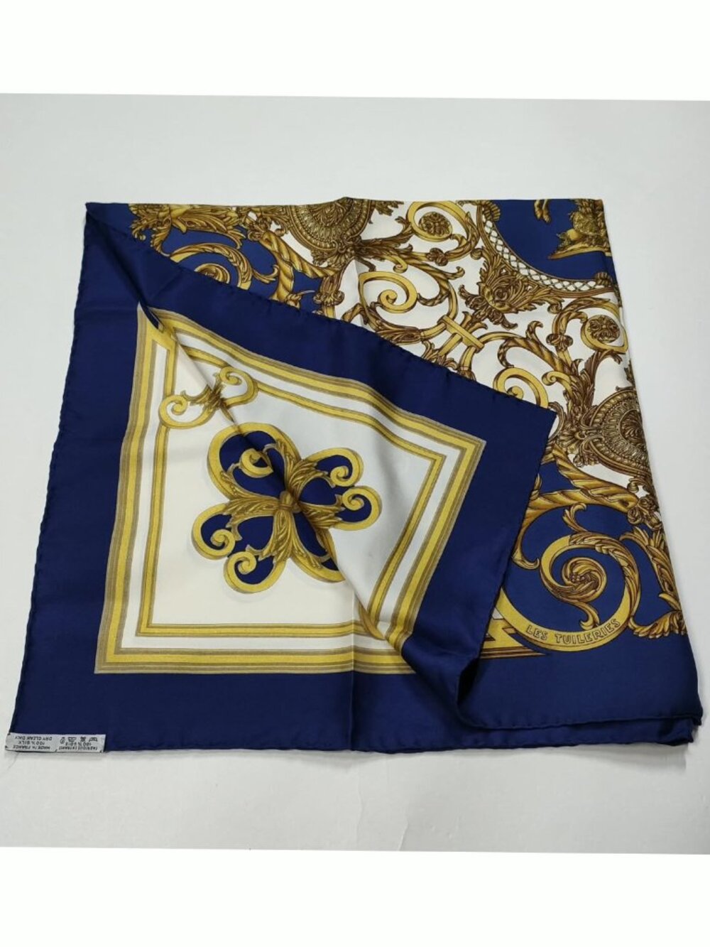 Authentic Hermès Silk Scarf Blue Gold Baroque Print Carré 90 - Picture 5 of 10